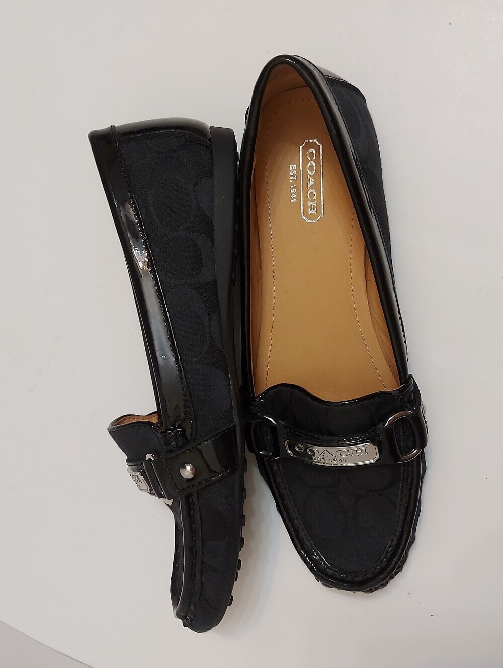 Coach Black Signature Jacquard Loafers with Silver Hardware - Picture 2 of 8